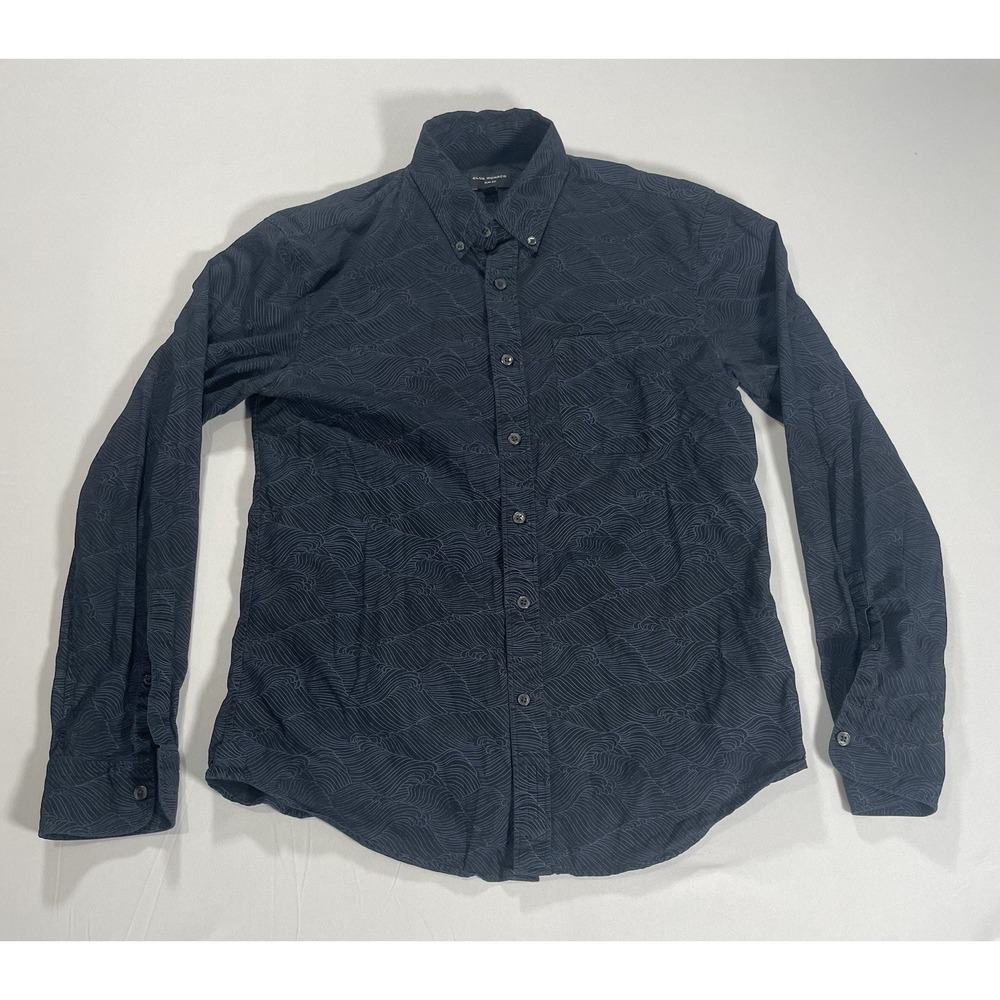 Club Monaco Shirt Mens‎ S Slim Fit Blue Long Sleeve Button Down Wave Pattern